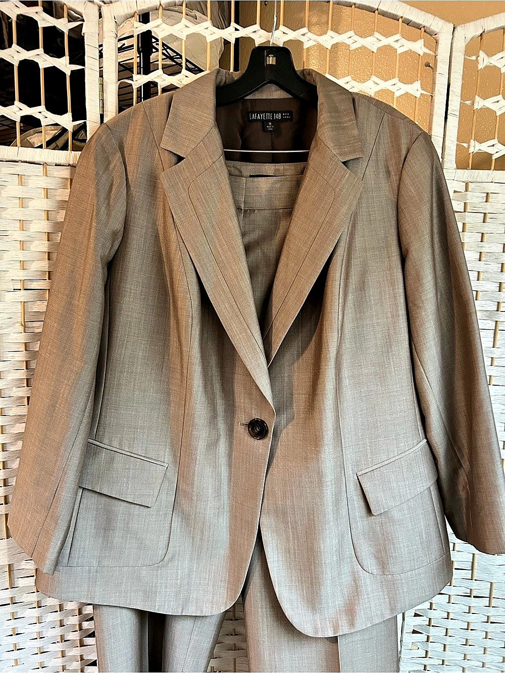 LAFAYETTE 148 New York Women's Wool/Mohair/Silk Blend Pantsuit Brown 18 NWT